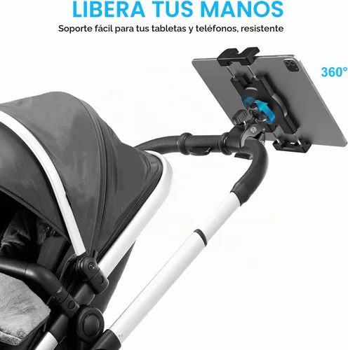 Vista 2 de Soporte para tablet de cochecito para bebé, abrazadera de manillar para scooter, silla de ruedas, bicicleta de gimnasio, equipo de entrenamiento