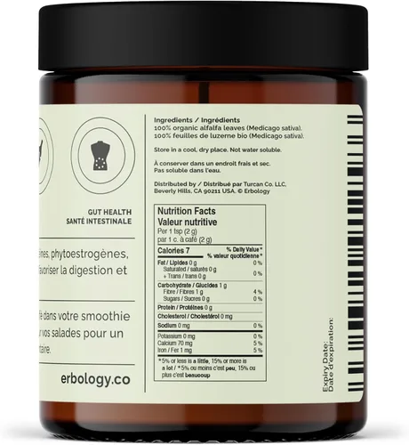 Vista 7 de Erbology Alfalfa orgánica en polvo 3.2 oz - 45 porciones