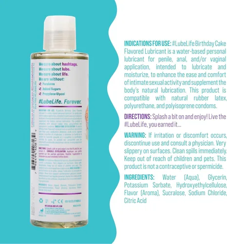 Vista 2 de Lube Life - Lubricante personal a base de agua, sabor a pastel de cumpleaños, para hombres, mujeres y parejas, sin azúcar añadido, 8 onzas líquidas