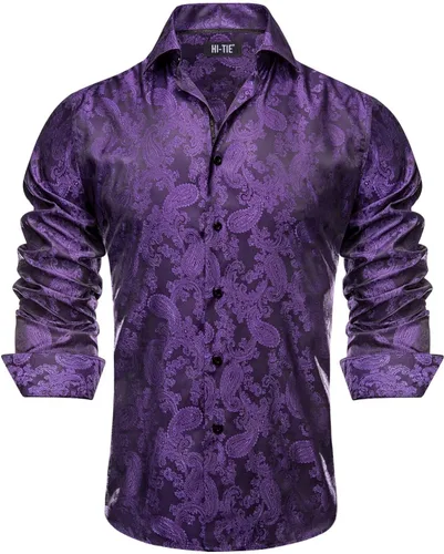 Vista 41 de Hi-Tie Camisa de manga larga jacquard con contraste interior sin arrugas para hombre