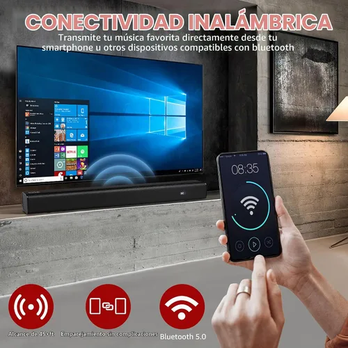 Vista 4 de Pyle Barra de sonido BT inalámbrica Wave Base - Sistema de sonido compacto de cine en casa de mesa con AUX, graves extendidos, estéreo de rango