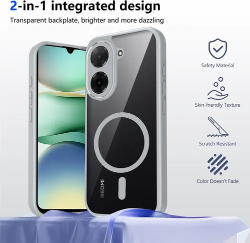Vista 589 de Funda magnética transparente compatible con Xiaomi 17T, color negro 2 en 1 PC + TPU cubierta de teléfono a prueba de golpes, carcasa protectora