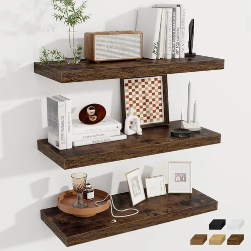 Vista 76 de Fun Memories Pequeños estantes flotantes para pared, estantes cuadrados de pared de 8 pulgadas con soportes invisibles, estantes negros para baño
