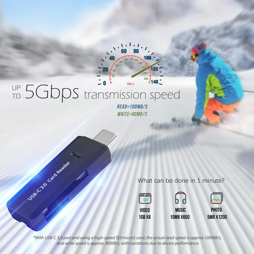 Vista 2 de Lector de tarjetas micro SD, lector de tarjetas de memoria USB C 2 en 1 de 5 Gbps para cámara digital, visor de tarjetas SD con doble ranura