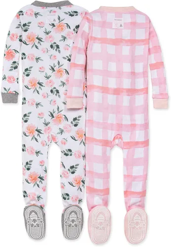 Vista 2 de Burt's Bees Baby Baby Girls Pajamas, Zip Front Non-Slip Footed Sleeper Pjs, 100% Organic Cotton