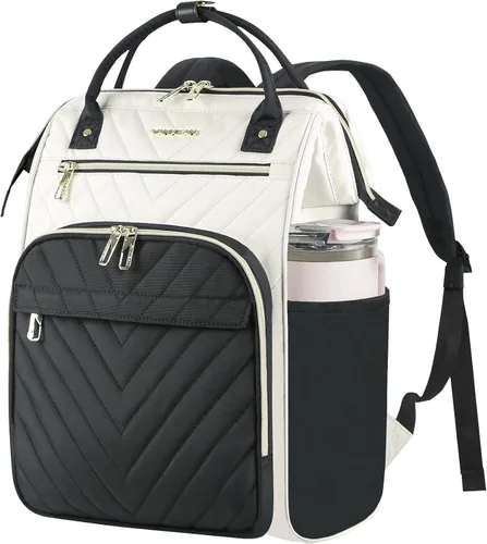 Vista 18 de VANKEAN Mochila para portátil de 17 pulgadas para mujeres y hombres, bolsa de trabajo de computadora de moda, Beige-café, 15,6 pulg., 7702