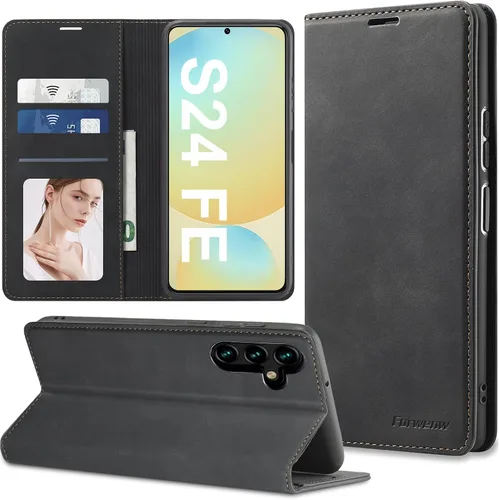 Vista 13 de Funda de piel con tapa para Samsung Galaxy Z Flip 3, con protección de bisagra, delgada y magnética tipo cartera [1 tarjetero], funda protectora a