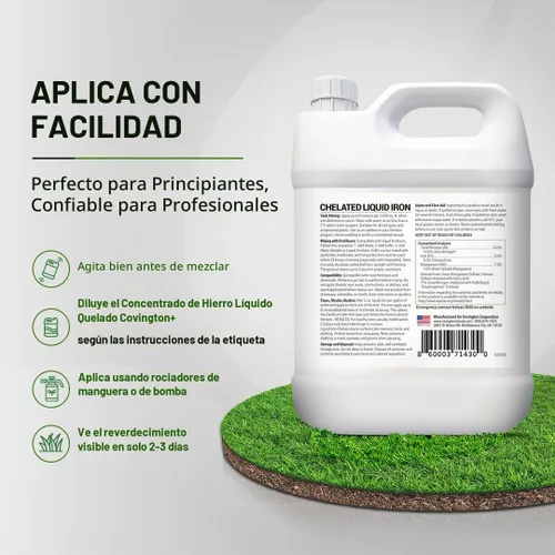 Vista 4 de Covington Concentrado de hierro líquido quelado (32 onzas) de hierro líquido para césped y jardín, suplemento de nitrógeno para plantas, arbustos
