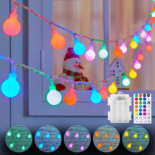 Vista 14 de Guirnalda de luces con forma de globo a pilas, 21 pies, 60 luces LED parpadeantes, 8 modos con control remoto, mini luces de globo para interiores