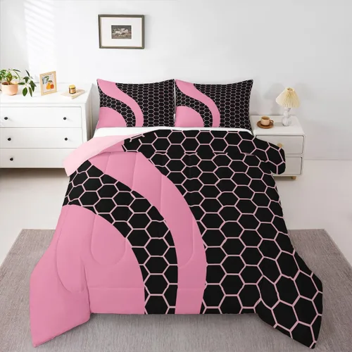 Vista 15 de Feelyou Juego de ropa de cama abstracta suave para niños y niñas, juego de edredón geométrico tamaño individual, edredón de rayas de microfibra