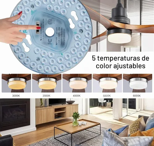 Vista 3 de Ventilador de techo LED regulable de 24 W, luz empotrada, kit de reacondicionamiento del motor, bombilla fluorescente circular de panel LED redondo