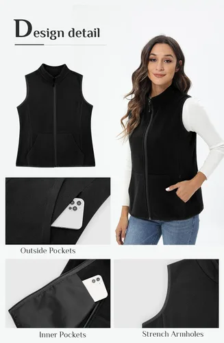 Vista 5 de Xeoxarel Chaleco de forro polar para mujer con 6 bolsillos (XS-2XL)