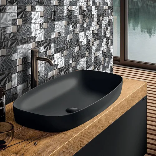 Vista 7 de Azulejos de vidrio blanco y negro para cocina, baño, pared, salpicadero, mosaico, patrón de Versalles [Juego de 5]