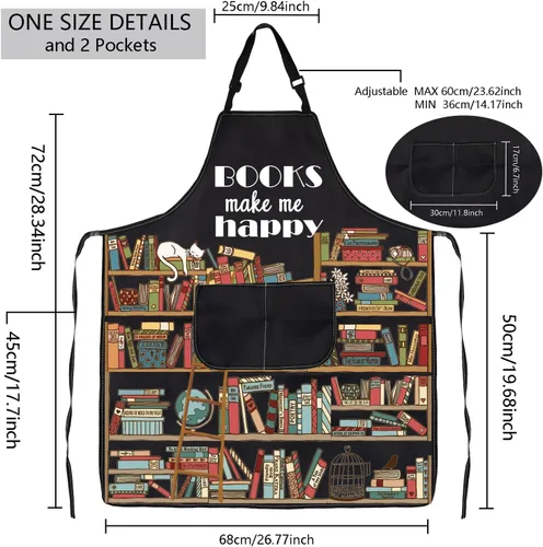 Vista 2 de MBMSO Delantal de libro con bolsillos, delantal de ratón de biblioteca, regalo para amantes de los libros, libros de regalo para lector de libros