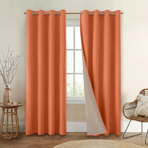 Vista 19 de HOMEIDEAS Cortinas 100% opacas beige de 63 pulgadas de largo, mezcla de lino con textura de oscurecimiento, cortinas con aislamiento térmico