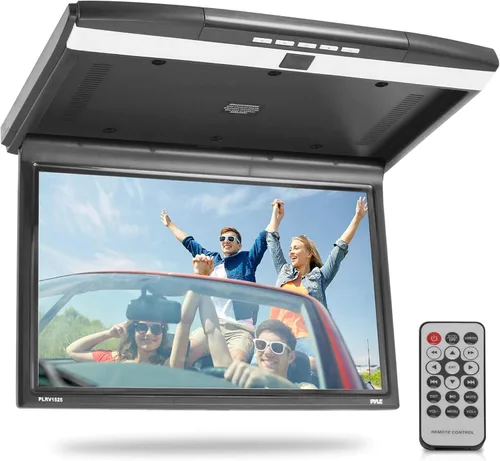 Vista 8 de Consola Pyle para techo de coche, con pantalla LCD abatible, panel de control con reproductor de TV HDMI con transmisor IR integrado