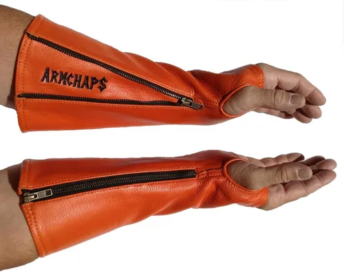 Vista 8 de Arm Chaps Mangas Protectoras de Cuero Guardabrazos - Previene Cortes, Arañazos y Moretones - Ideal para Jardinería y Construcción., Negro