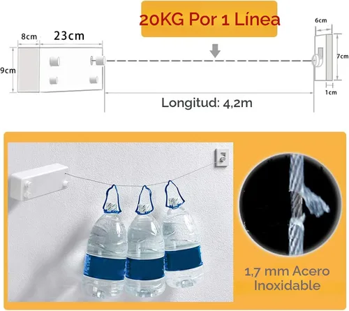 Vista 2 de Tendedero retráctil Línea de ropa para interiores y exteriores Línea de secado de ropa resistente Estante de secado de ropa montado