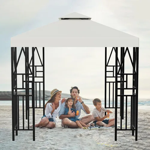 Vista 7 de Toldo de repuesto para cenador de 10 x 10 pies, refugio al aire libre para parte superior más pequeña, cubierta de dosel de doble nivel (beige)
