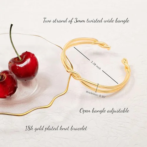 Vista 4 de PEARLADA Brazalete de oro de 18 quilates para mujer, pulsera gruesa y abierta, ajustable, joyería de moda