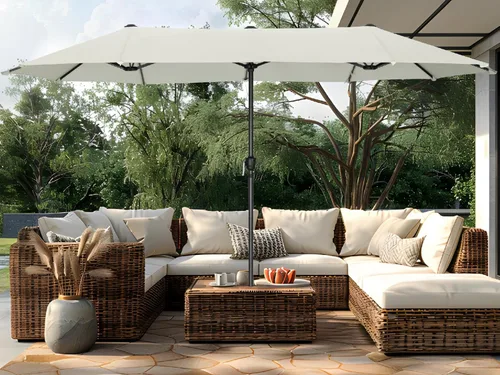 Vista 16 de PHI VILLA Sombrilla Grande de Patio de 13 Pies de Doble Cara Gemela para Mercado Exterior con Manivela, Beige 13x6.5 ft shade, rectangular, patio