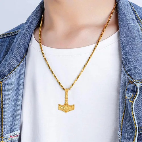 Vista 3 de Thors Hammer Viking Necklace for Men Sterling Silver Norse SilverGoldBlack Thors Hammer Pendant Viking Jewelry for Men Boys Father
