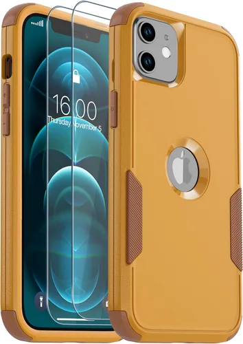 Vista 22 de Funda para iPhone 12, 2 protectores de pantalla de vidrio templado, 10 pies a prueba de caídas, antideslizante, a prueba de golpes, para iPhone 12
