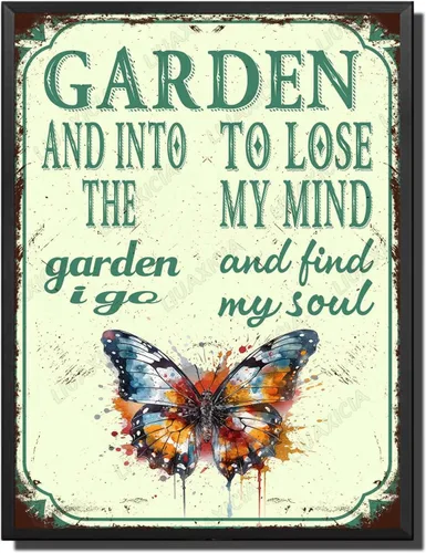 Vista 26 de LIUAXICIA Letreros divertidos de metal con texto en inglés "In The Garden to Lose My Mind and Find My Soul Bee Garden - Letreros de lata
