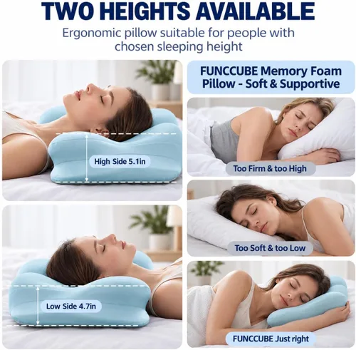 Vista 5 de Almohada cervical para el cuello – Almohadas de espuma viscoelástica para aliviar el dolor y dormir con funda de almohada refrescante, almohada Azul