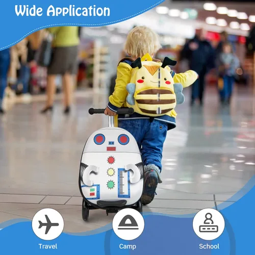 Vista 3 de Costzon Patineta plegable para niños, 2 en 1 con ruedas iluminadas, sistema de frenos, maleta de mano para viajes, escuela, al aire libre