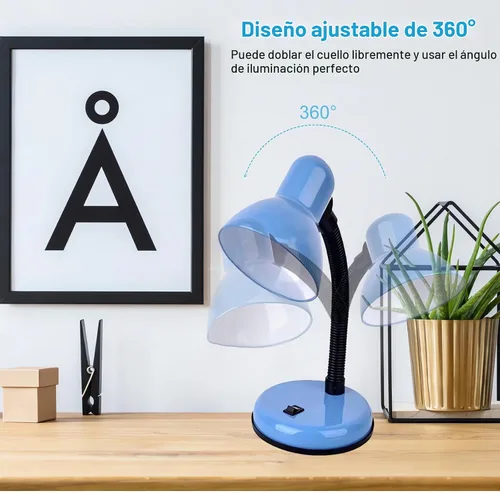 Vista 4 de Lámpara de escritorio con bombilla LED, cuello de cisne flexible (azul) con lámpara de mesa, lámpara de escritorio de metal de 6000 K con cuello