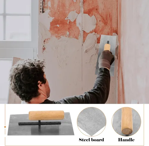 Vista 2 de Housoutil Paleta de mano resistente Paleta de hormigón Mango de madera Herramientas de albañilería para yeso