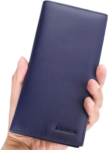 Vista 7 de GintaXen Cartera larga delgada de cuero con bloqueo RFID, Azul, Slim
