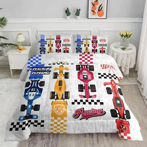 Vista 37 de Juego de edredón para niños Axolotl, tamaño individual, juego de ropa de cama con diseño de autos de carreras para niños, niñas, adolescentes