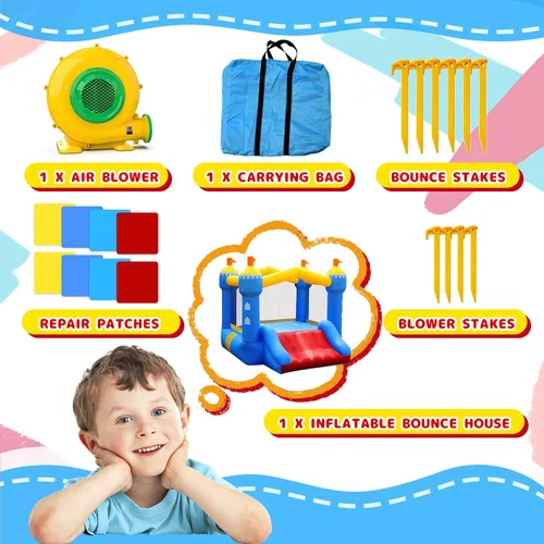 Vista 6 de Casa inflable para niños: casa inflable con tobogán para interiores y exteriores, fiesta de cumpleaños en el patio trasero, pequeño castillo animoso