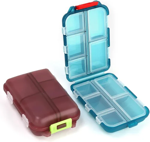 Vista 9 de Pastillero de viaje pequeño, 2 unidades, lindo organizador de píldoras, organizador de medicamentos portátil de viaje, contenedor de píldoras