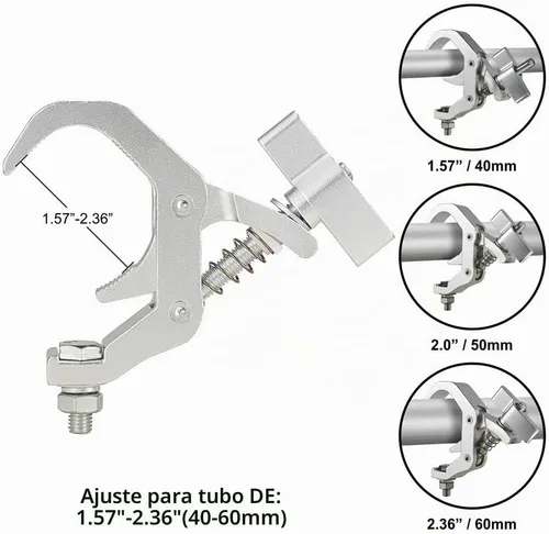 Vista 2 de Pro Truss Abrazaderas, paquete de 4 abrazaderas de iluminación de escenario de 1.57-2.36 pulgadas Heavy Duty 330lb, Fit Truss OD 40-60mm, Premium
