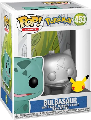 Vista 2 de Bulbasaur (plateado metálico) Funko Pop! Figura de vinilo (paquete con funda protectora compatible con caja Pop Box)