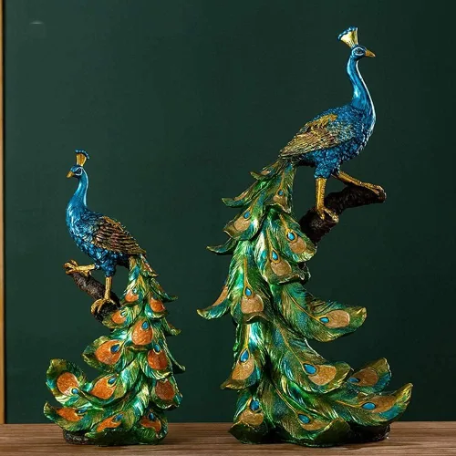 Vista 4 de qiuqiu Figura creativa de arte, escultura de pavo real, decoración del hogar, escultura de estatua de resina, decoración de decoración