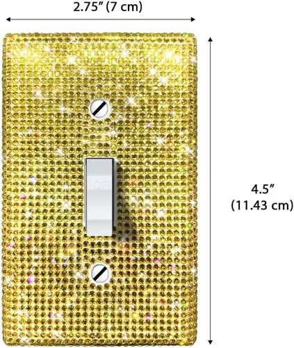 Vista 2 de WIRESTER Cubierta para placa de pared con diamantes de imitación brillantes y dorados, color amarillo dorado citrino, cubierta para interruptor