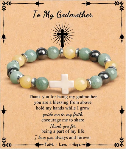 Vista 31 de JoycuFF Regalos Cristianos, Pulseras de Cruz para Mujeres, Joyería Cristiana Católica Religiosa de Fe de Pascua, Pulseras de Piedra Natural