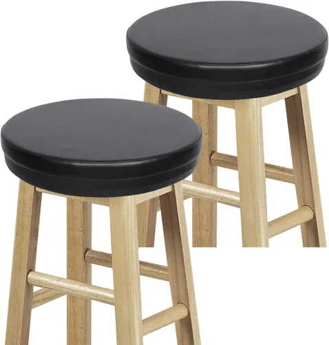 Vista 10 de Shinnwa Cojín redondo de espuma para taburete de bar, cojines de asiento acolchados de cuero impermeable con parte inferior elástica y Negro