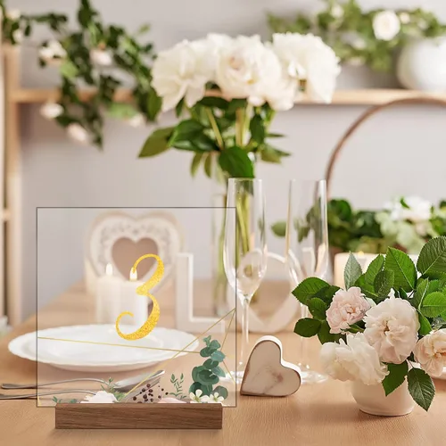 Vista 4 de Roowest 24 soportes de madera rústica para números de mesa para bodas, 4.5 pulgadas, soportes de madera para números de mesa de 5 x 7, soportes