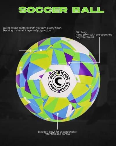 Vista 6 de American Challenge Tempo Balón de fútbol – Balón de fútbol profesional para campos de césped – Pelotas de fútbol duraderas cosidas a máquina de TPU