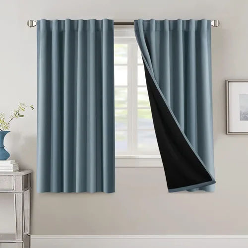 Vista 42 de H.VERSAILTEX Cortinas 100% opacas para dormitorio con forro negro, cortinas de oscurecimiento de habitación completa, con aislamiento térmico