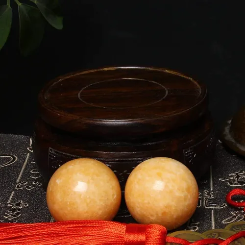 Vista 4 de BRABUD TQZDBS030 - Bolas chinas de estrés para la salud de Baoding de mármol naranja en piedra natural con caja