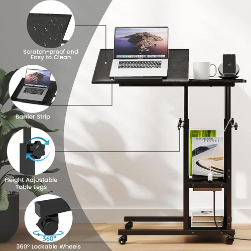 Vista 9 de Hadulcet Mesa C Ajustable con Estación de Carga, Escritorio Inclinable Mesa Auxiliar en Forma de C para Sofá, Soporte sobre Cama con Ruedas