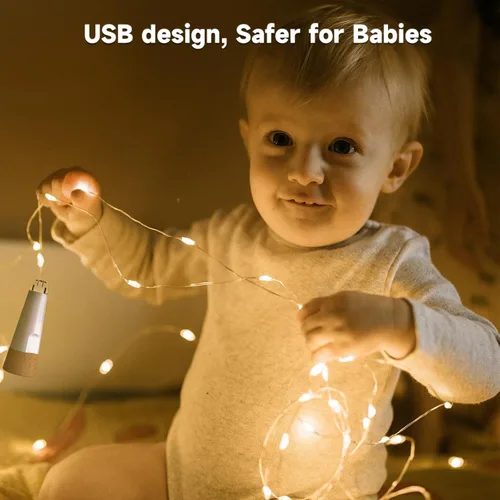 Vista 5 de Luces para botellas con corcho, luz recargable por USB, para botella de vino, funciona con pilas, guirnalda de luces mejoradas 2025