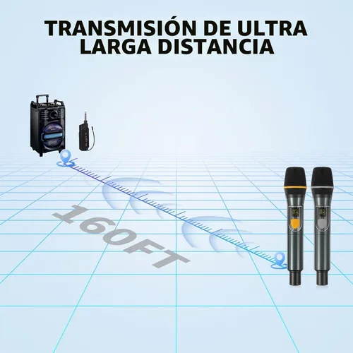 Vista 6 de Micrófonos inalámbricos, micrófonos duales UHF profesionales para karaoke, sistema de micrófono dinámico inalámbrico con receptor recargable, Plug