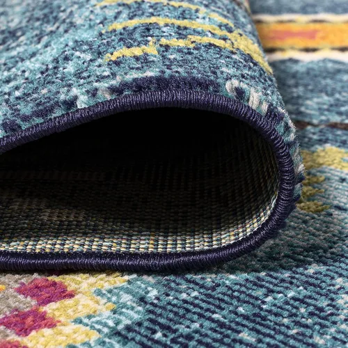 Vista 5 de Eyely Alfombra geométrica tribal de 2 x 8 pulgadas, azul oscuro/multicolor, alfombra bohemia para interiores